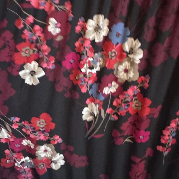 J. Jill Floral Peplum Top Black Floral Button Accordion Fold Long Sleeve Sz L - Picture 2 of 6